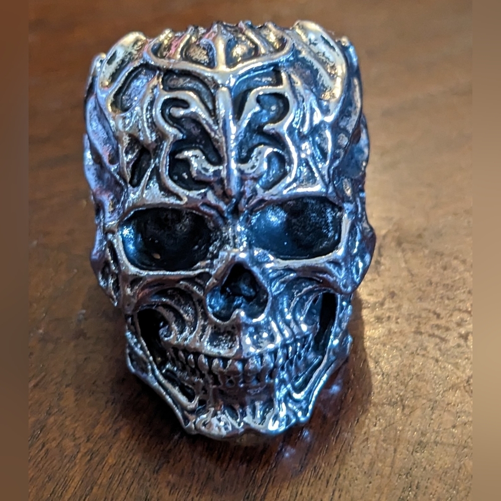 New Skull Statement Ring Silver Tone Gothic Skull Ring Biker Punk Ring, T2B3D